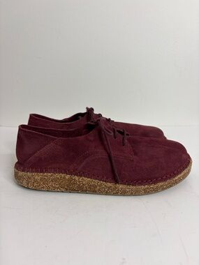 Birkenstock Gary Shoes Womens 38 7 Red Purple Suede Lace Up Sneaker Round Toe